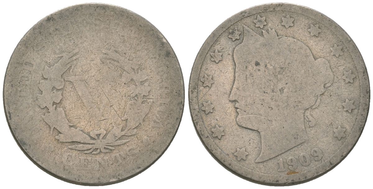 США 5 центов 1909 голова свободы KM 112 медно-никель 3336-231