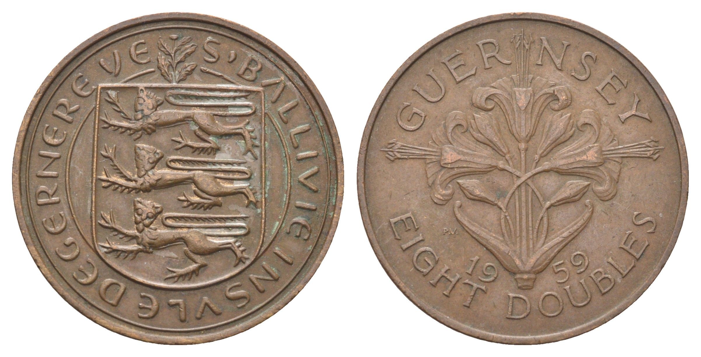 Гернси 8 даблов (дублей) 1959 KM 16 бронза 4692-946