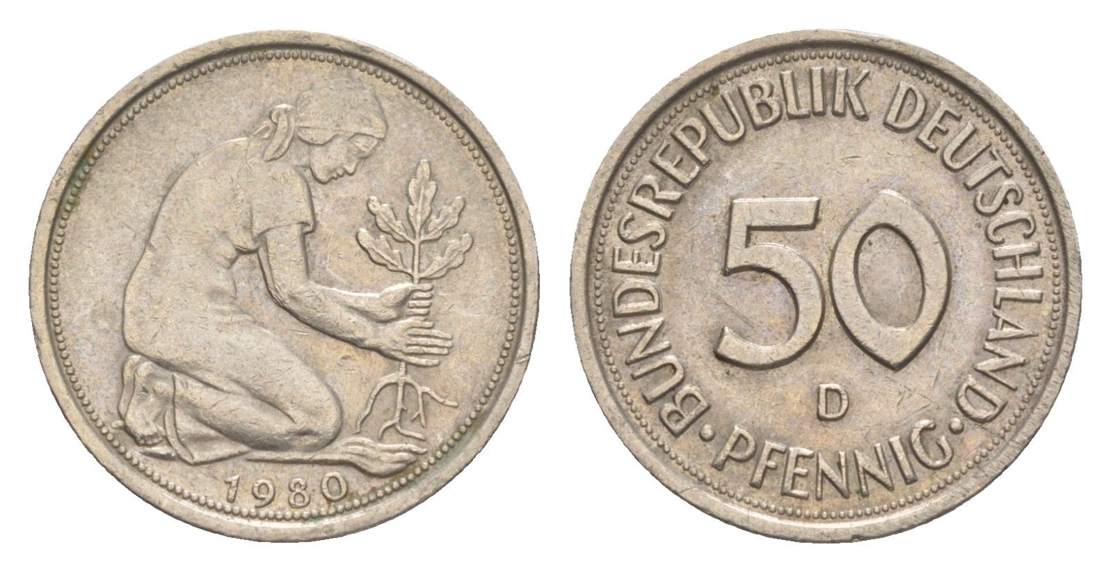 ФРГ 50 пфеннигов 1980 D KM 109.2, J. 384a медно-никель 4632-221