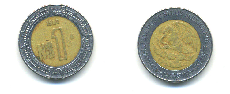 Мексика 1 песо 1992 KM 550 биметалл 176-1226
