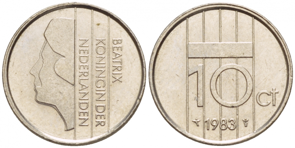 НИДЕРЛАНДЫ 10 ЦЕНТОВ 1983 БЕАТРИКС KM 203 никель 4547-924