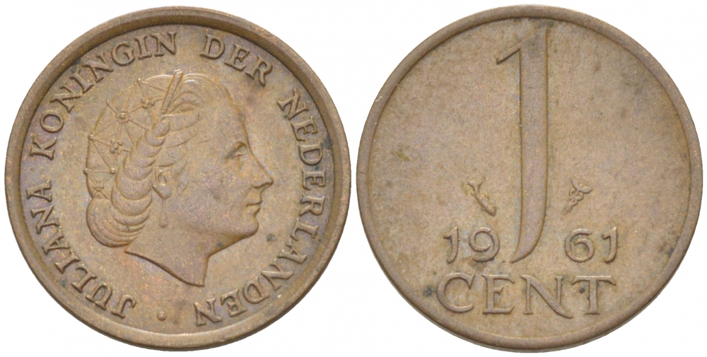 Нидерланды 1 цент 1961 Юлиана (1948-1980) КМ 180 бронза 3457-1211