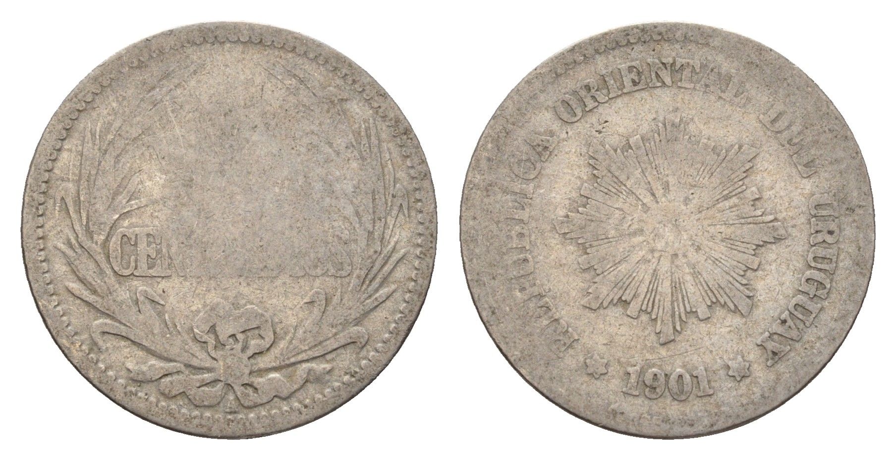 Уругвай 5 сентесимо 1901 KM 21 медно-никель 4116-114