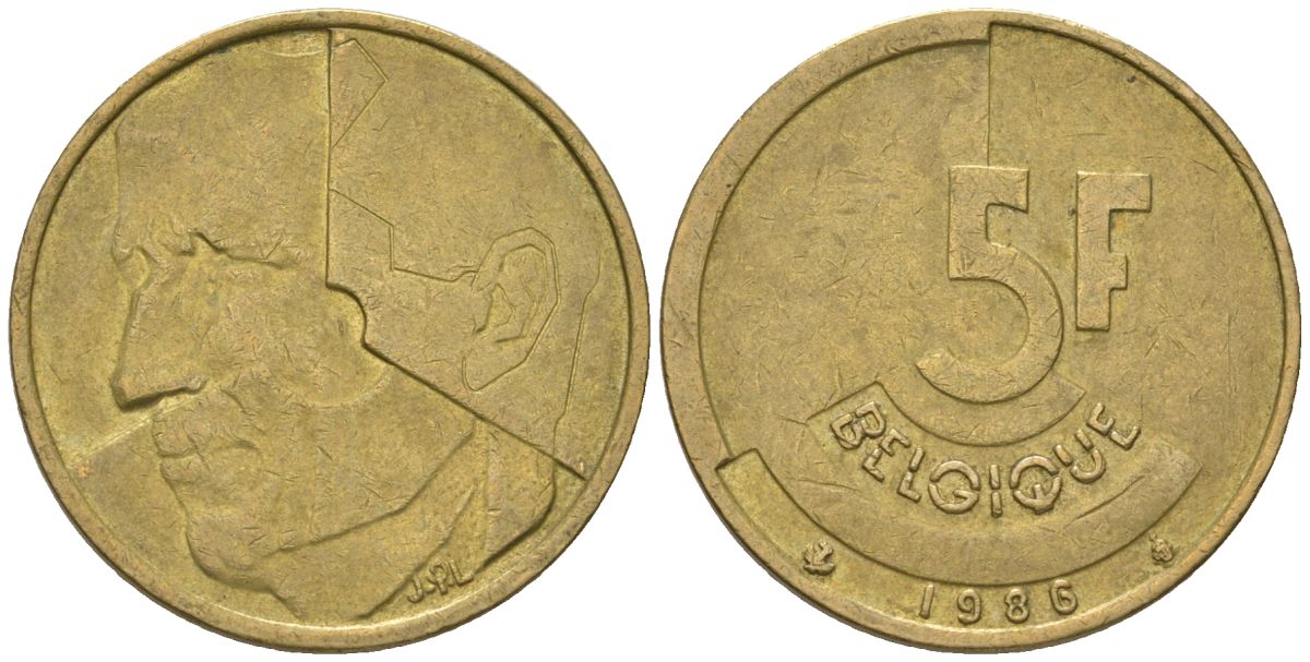Бельгия 5 франков 1986 BELGIQUE, Бодуэн I (1951-1993) KM 163 никель бронза 4561-836