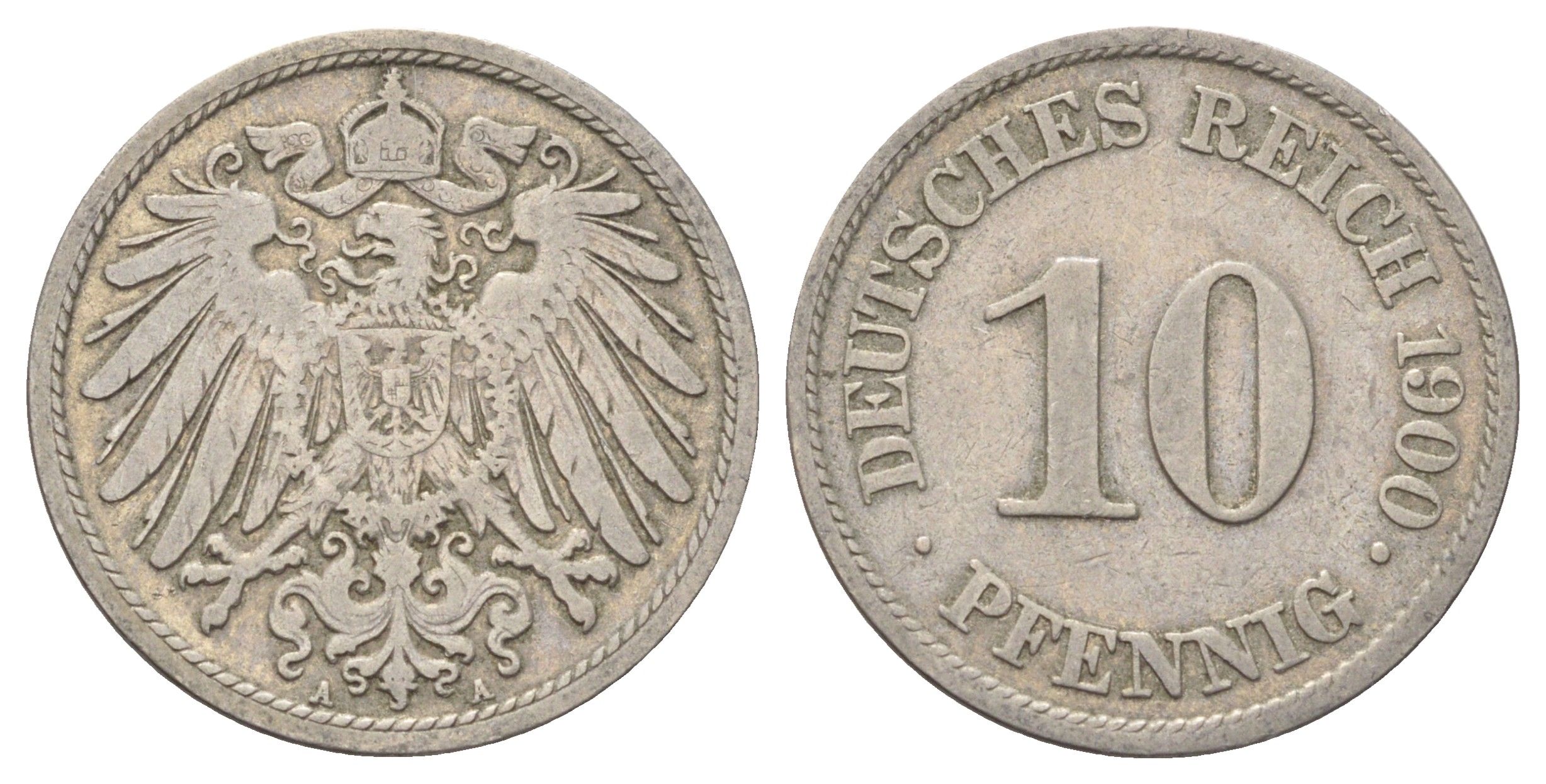 Германия 10 пфеннигов 1900 A KM 12, J. 13 медно-никель 4701-1115