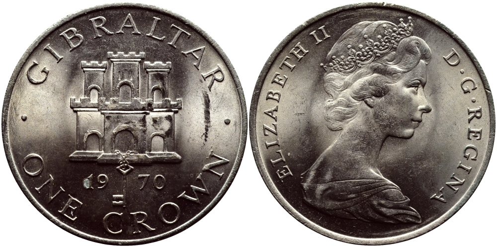 Гибралтар 1 крона 1970 Елизавета II (1952-2022), старый замок KM 4 медно-никель UNC 4179-431