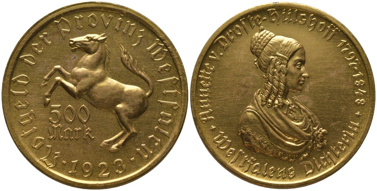 Вестфалия 500 марок 1923 Funck 645.6, Men18 33512.15 томпак aUNC 11-167-33