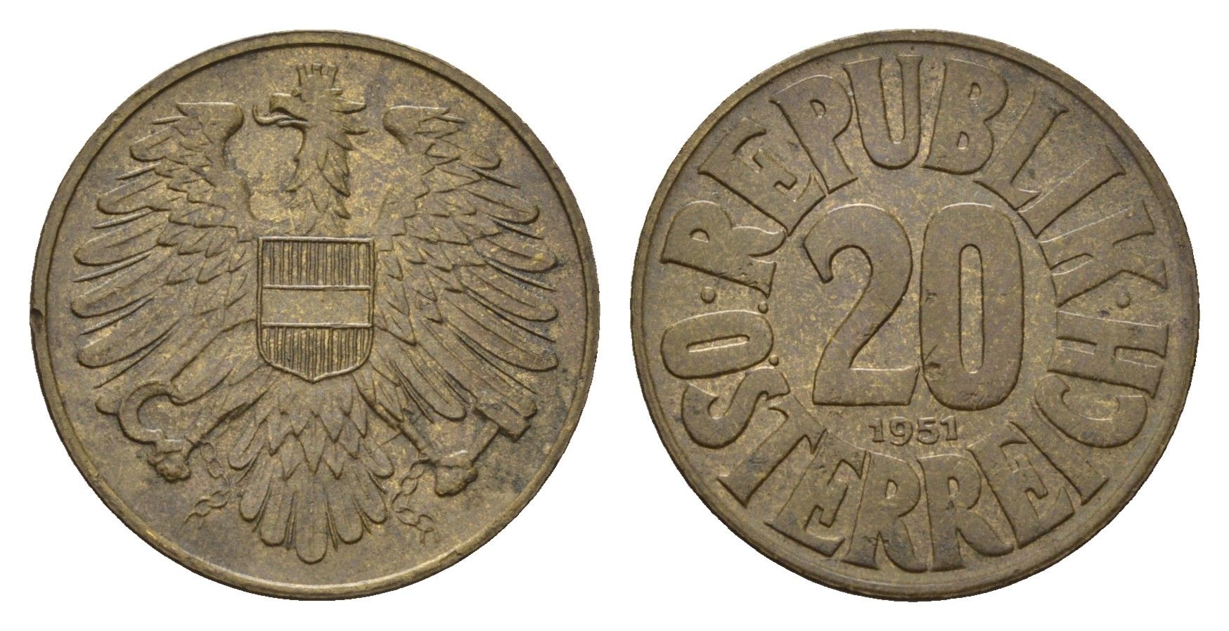 Австрия 20 грошей 1951 KM 2877 алюминиевая бронза 4669-714