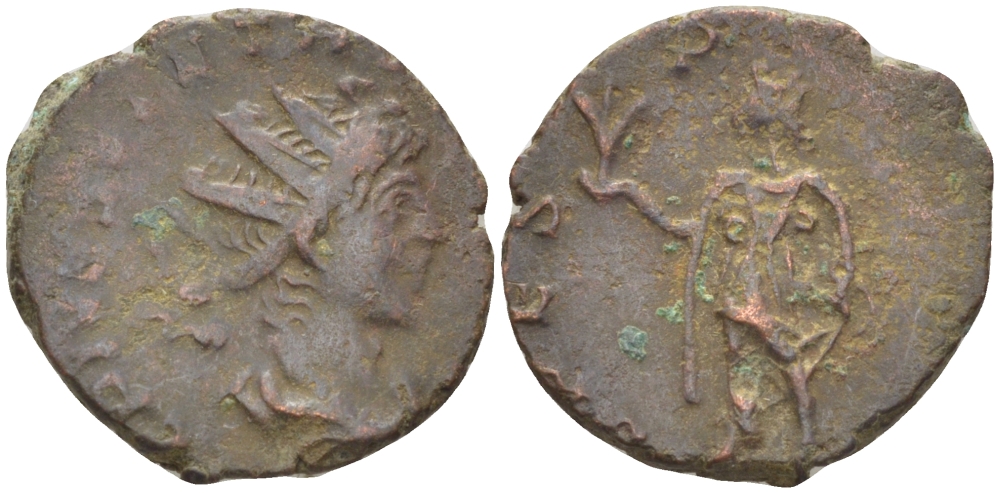 Римская Империя (императоры в Галлии) антониниан 272 - 273 Тетрик II. SPES PVBLICA, Спея, держащая цветок, Августа Треверов, Very fine RIC 272 биллон 1073-14-82