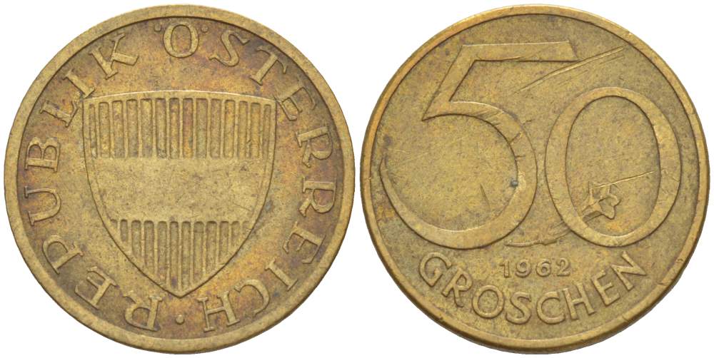 АВСТРИЯ 50 ГРОШЕЙ 1962 KM 2885 алюминиевая бронза 4523-231