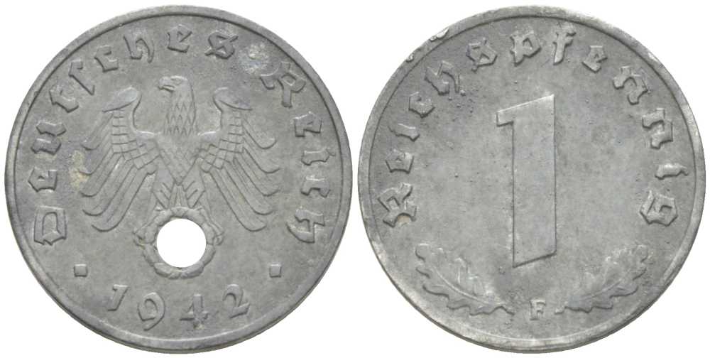 ГЕРМАНИЯ 1 РЕЙХСПФЕННИГ 1942 F KM 97, J. 369 цинк 206-1146
