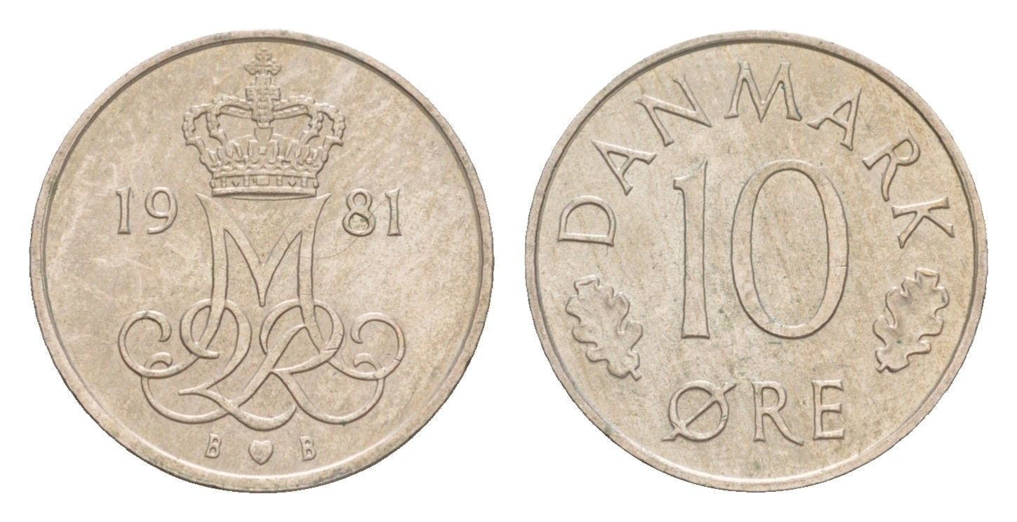 Дания 10 эре 1981 Маргрете II (1972-2024) KM 860 медно-никель 4651-827