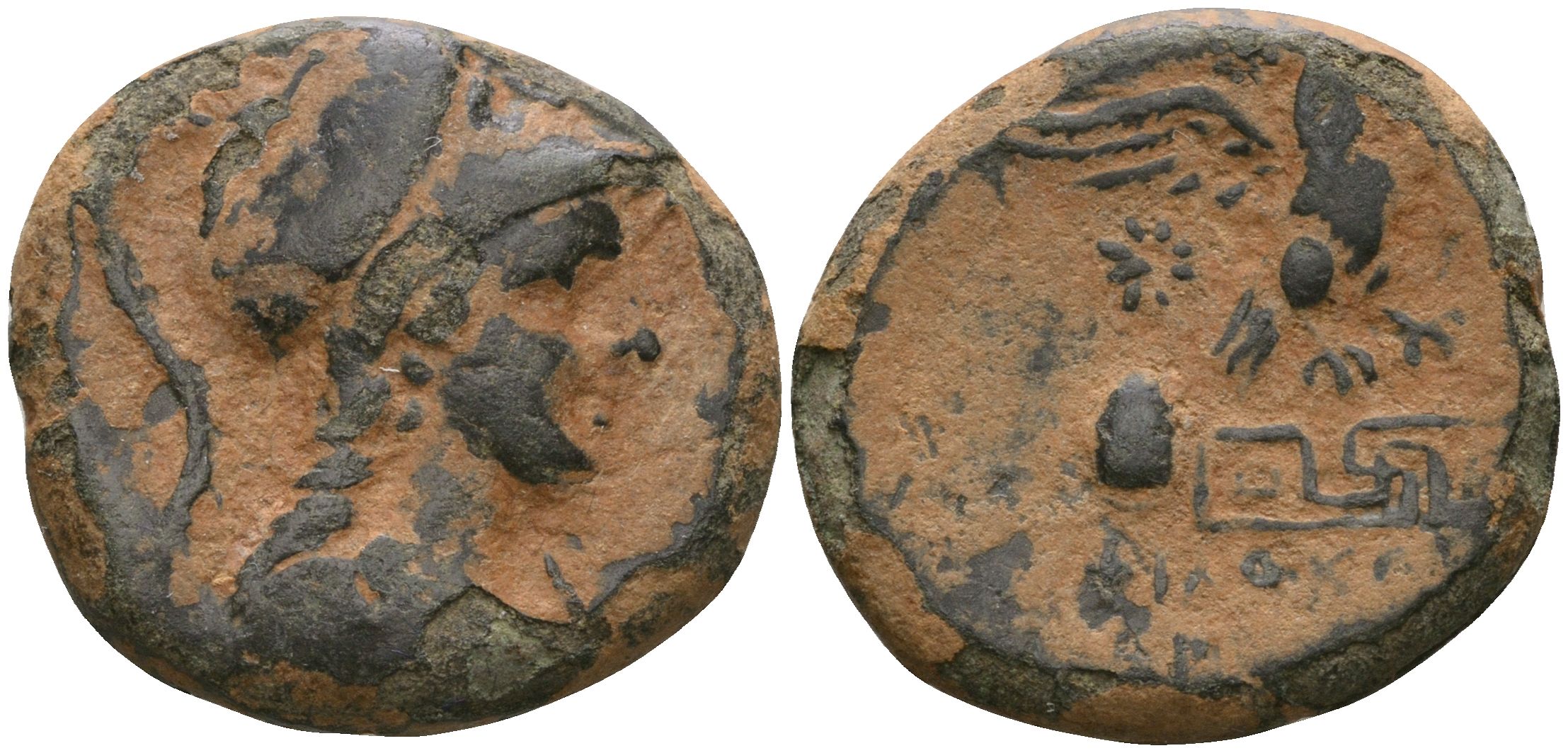Фригия, Апамея AE 133 - 48 гг. до н.э. Голова Афины / Орел над символом реки Меандр BMC 44 бронза 1100-8-72