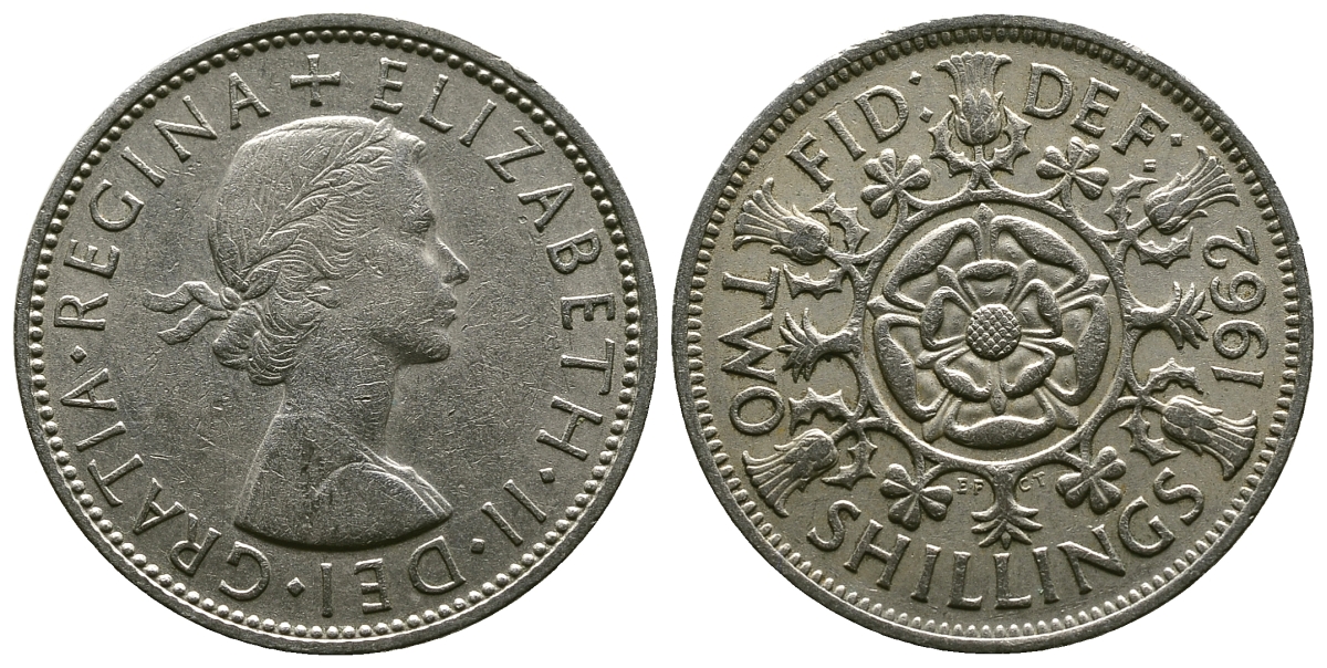 Великобритания 2 шиллинга (флорин) 1962 Елизавета II (1952-2022) KM 906, Spink 4146 медно-никель 4382-413