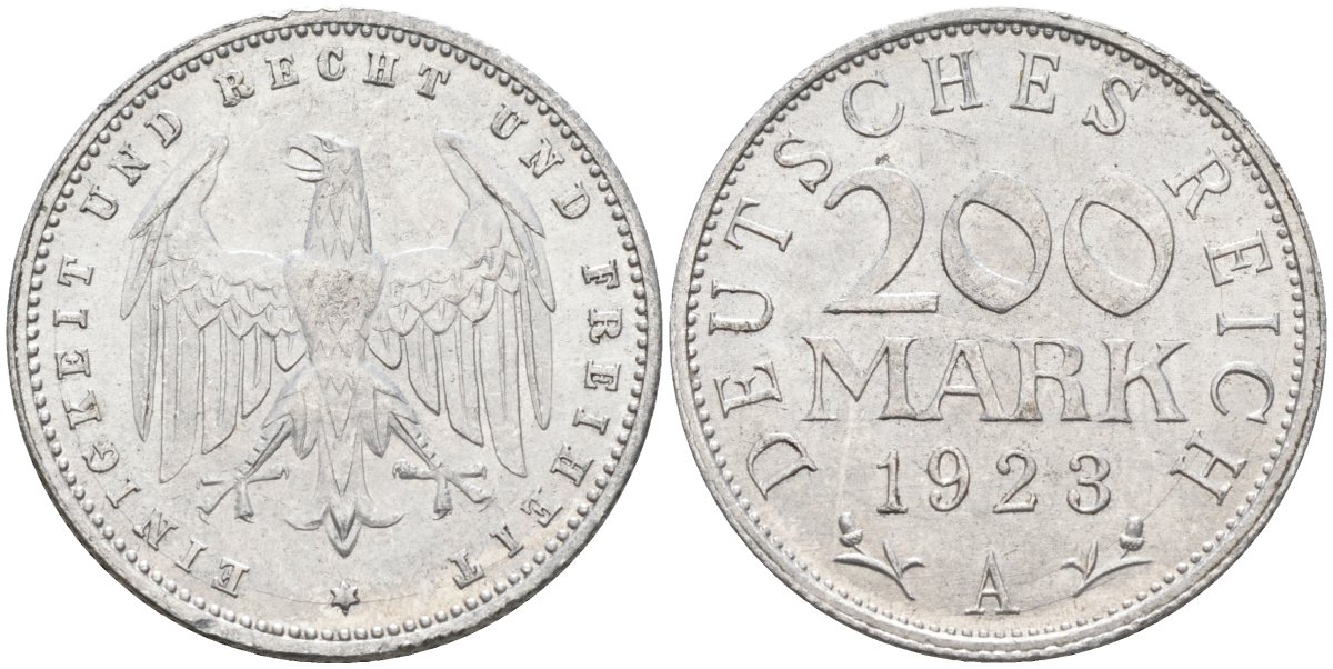 Германия 200 марок 1923 A KM 35, J. 304, Weege 22 алюминий UNC 4586-232