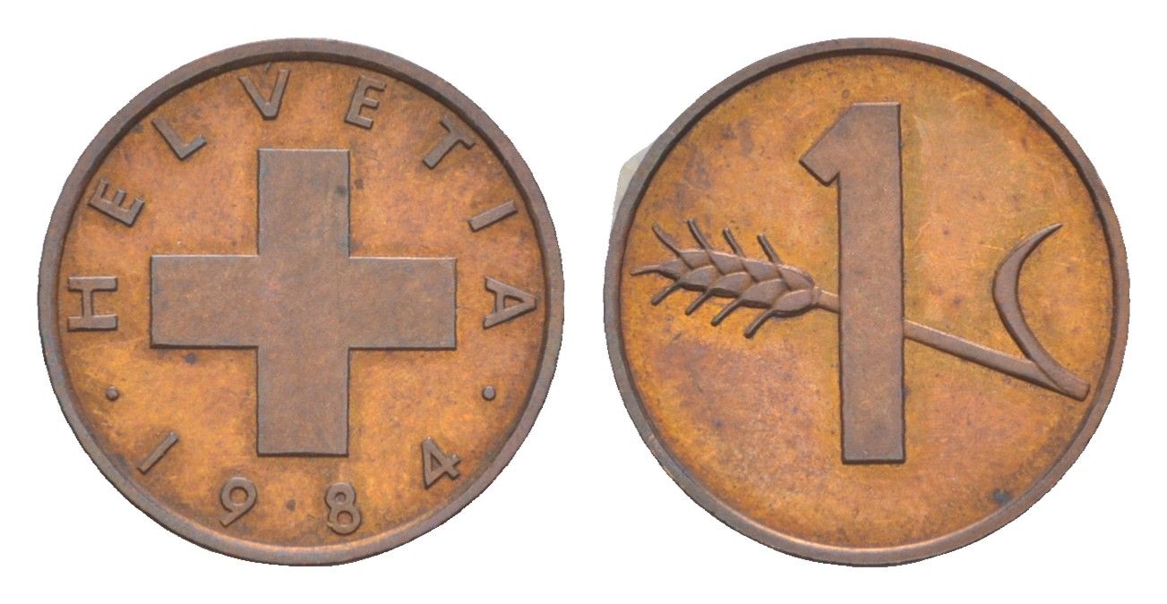 Швейцария 1 раппен 1984 KM 46 бронза UNC 4532-364