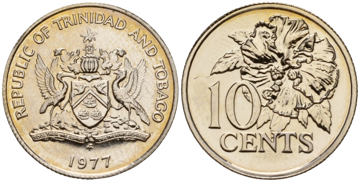 Тринидад и Тобаго 10 центов 1977 FM цветок гибискуса KM 31 медно-никель PROOF 4152-1048
