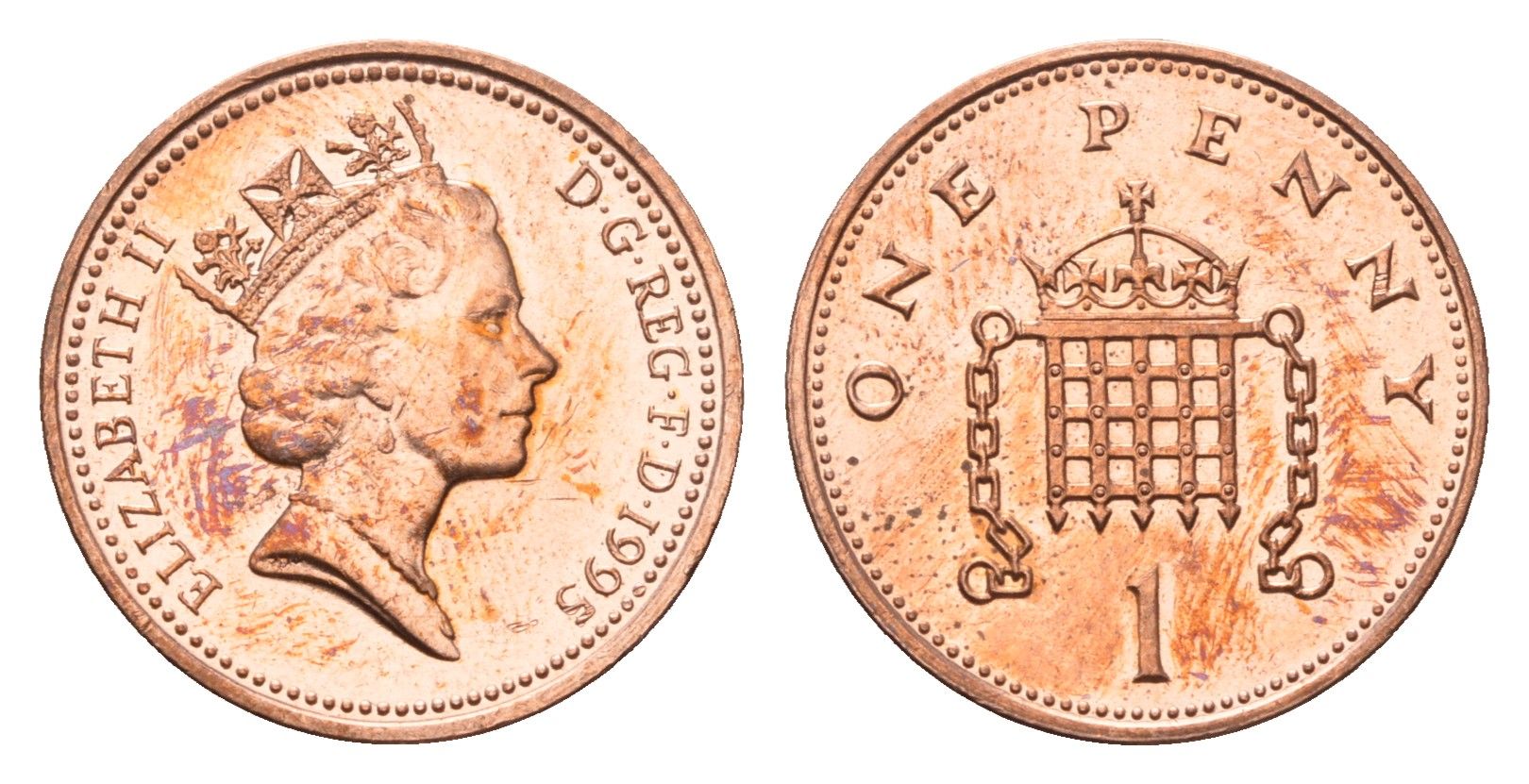 Великобритания 1 пенни 1995 Елизавета II (1952-2022) KM 935a, Spink 4391 (B4) сталь плакированная медью UNC 4696-766