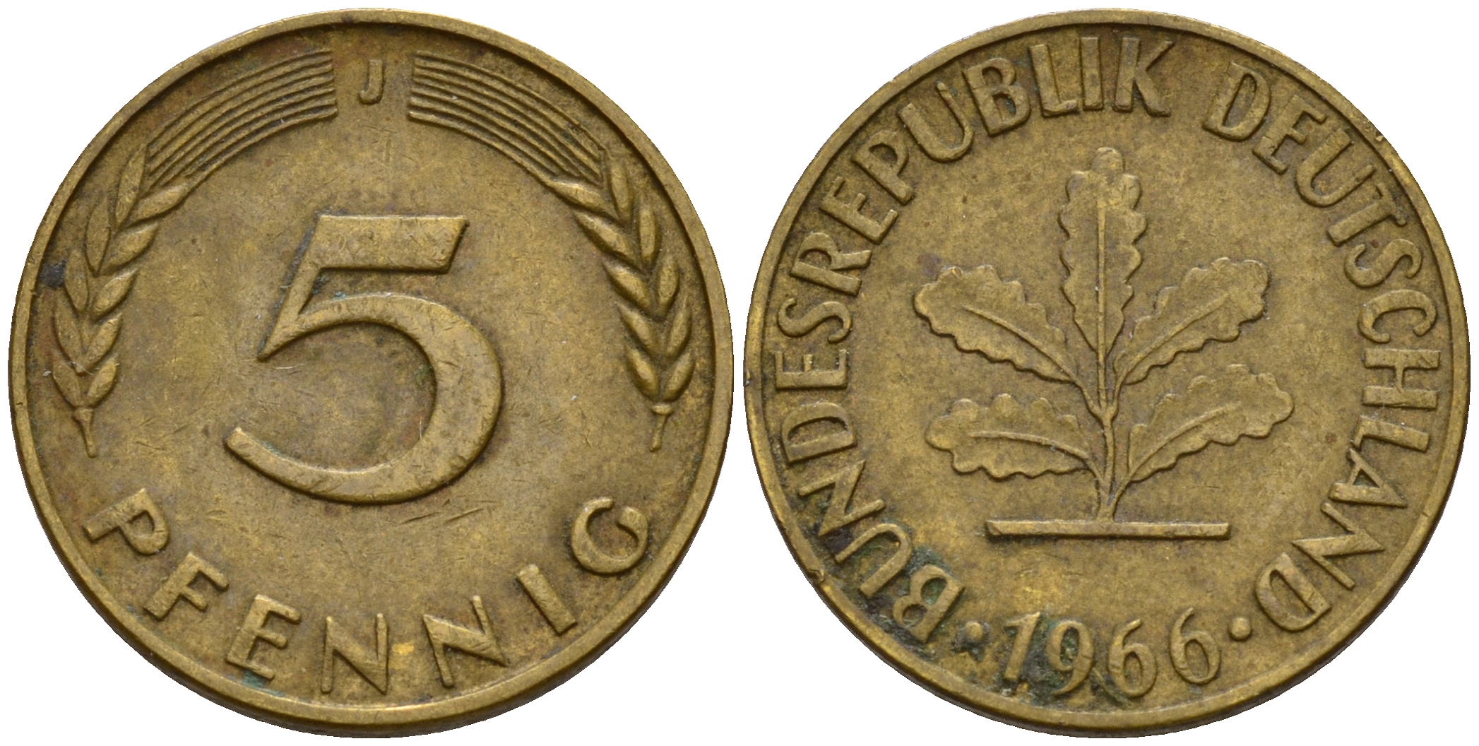 ФРГ 5 пфеннигов 1966 J J.382, KM 107 сталь плакированная латунью    4598-941