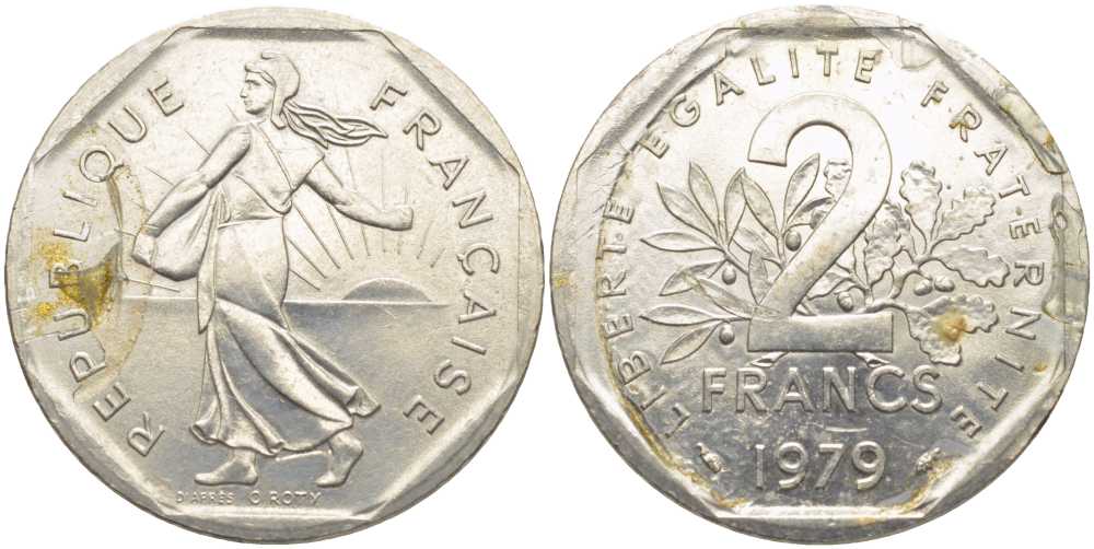 ФРАНЦИЯ 2 ФРАНКА 1979 СЕЯТЕЛЬ KM 942.1, LE FRANC 272.3 никель 109-1234
