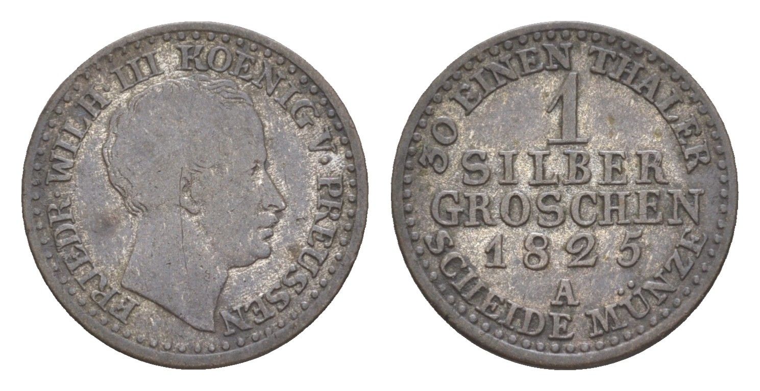 Пруссия 1 грош 1825 A, Фридрих Вильгельм III (1797-1840) KM 410 серебро 4639-252