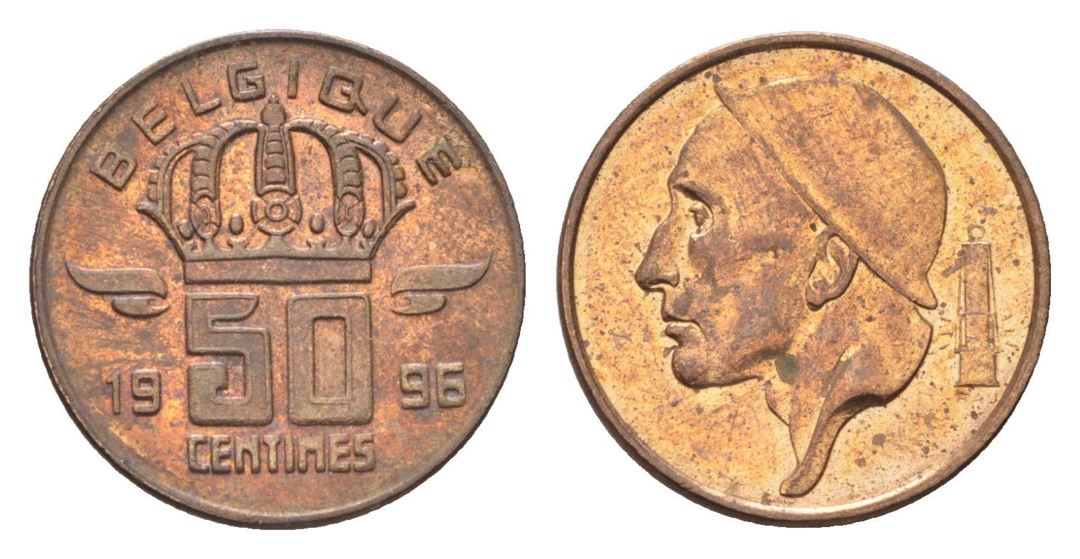 Бельгия 50 сантимов 1996 Belgique, Бодуэн I (1951-1993) KM 148 бронза 4705-242