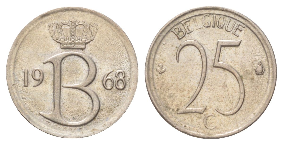 Бельгия 25 сантимов 1968 Belgique, Бодуэн I (1951-1993) KM 153.1 медно-никель 4625-424