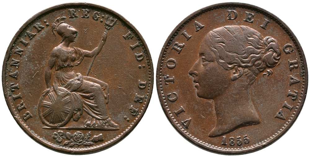 Великобритания 1/2 пенни 1855 Виктория (1837-1901) KM 726, Spink 3949 медь  1518-632