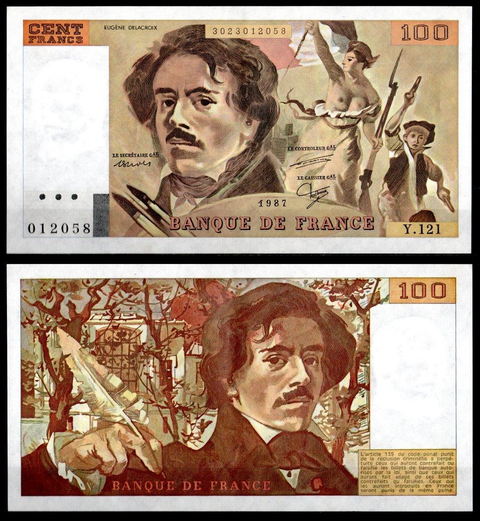 Франция 100 франков 1987 Pick 154 c бумага aUNC 7222-61-2-1