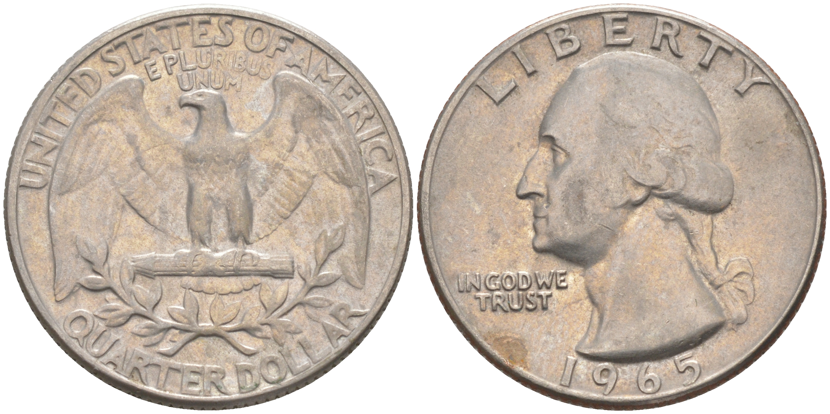 США 25 центов (квотер) 1965 Вашингтон KM 164a медь плакированная медно-никелем 08-933