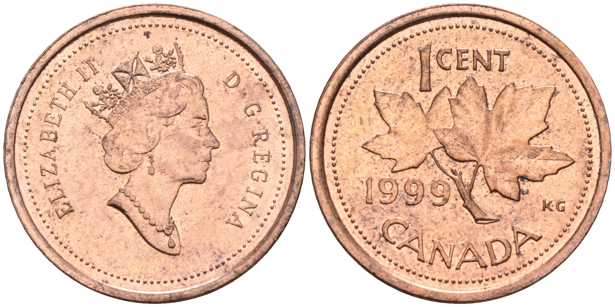Канада 1 цент 1999 Елизавета II, кленовый лист KM 289 сталь плакированная медью    4147-329