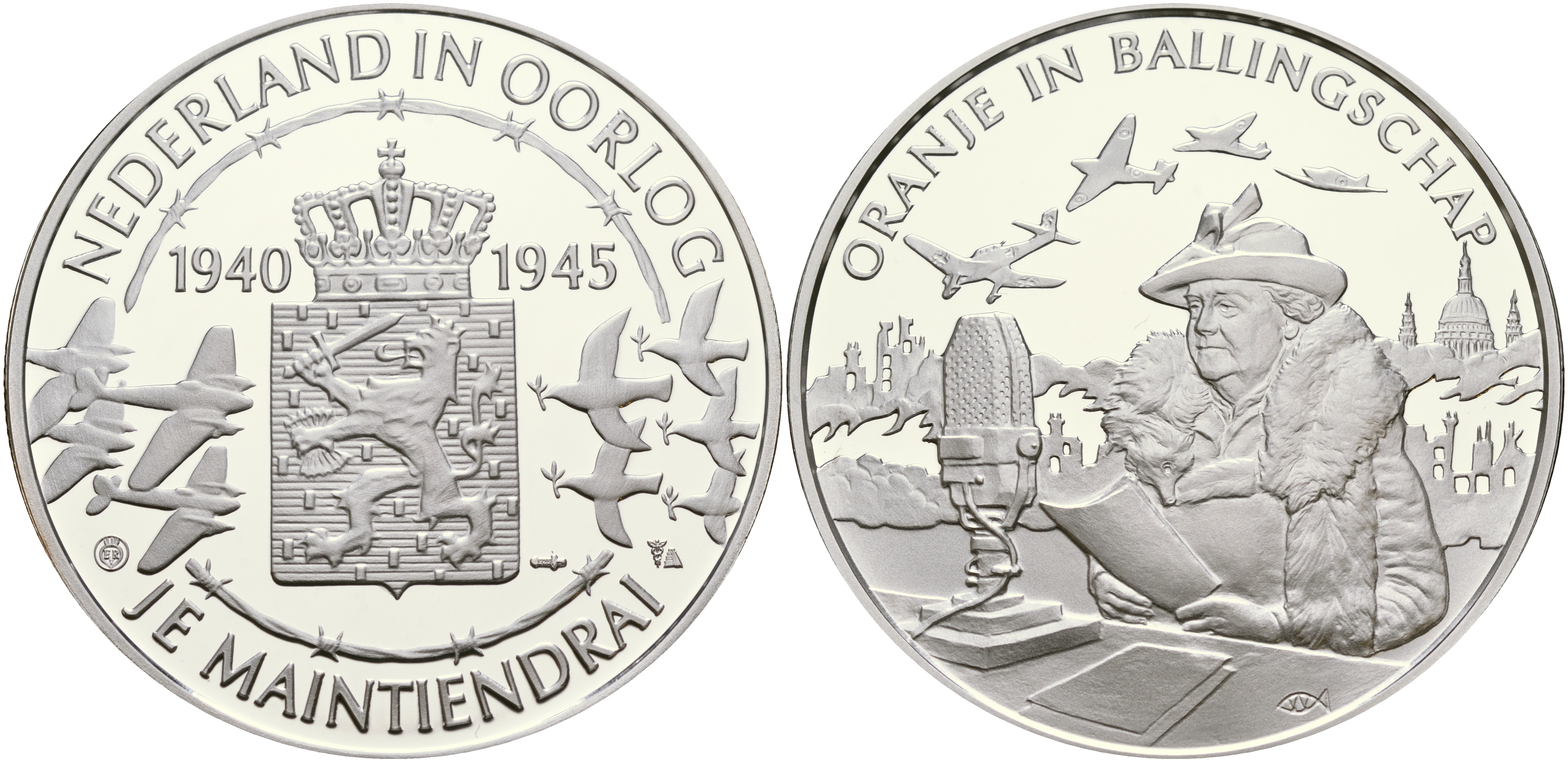 Нидерланды медаль ND Голландия в войне 1940-1945, правительство в изгнании, 31,3 гр, 45,0 мм  серебро  PROOF  1066-10-15