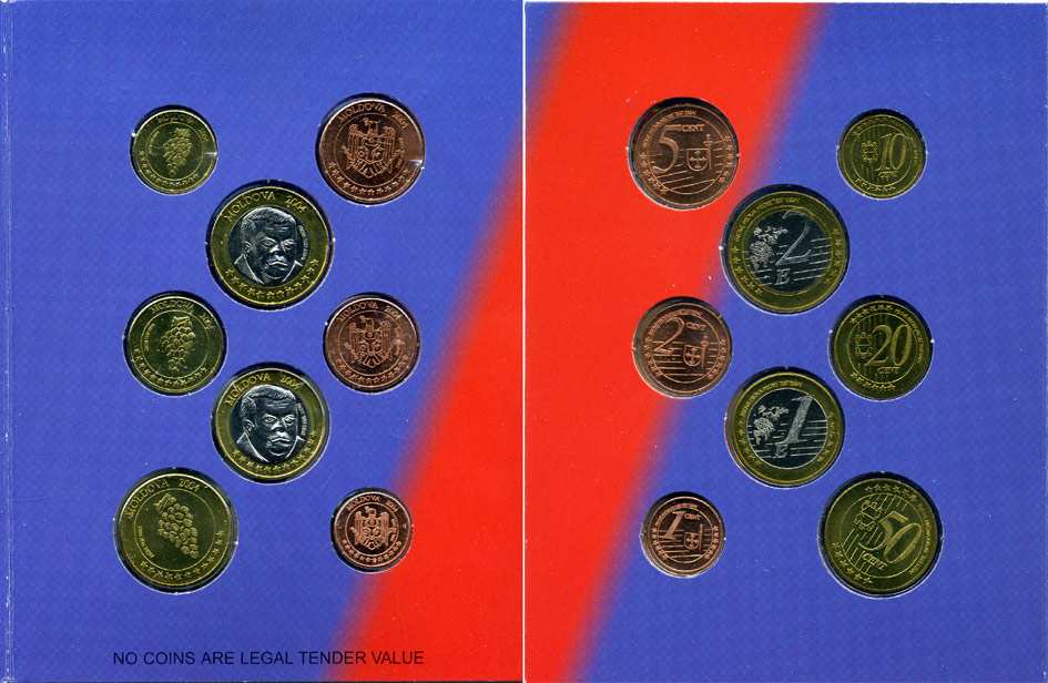 Молдавия набор из 8 монет 2004 европробники, в оригинальном картонном буклете, тираж 7000 экз. 00-00