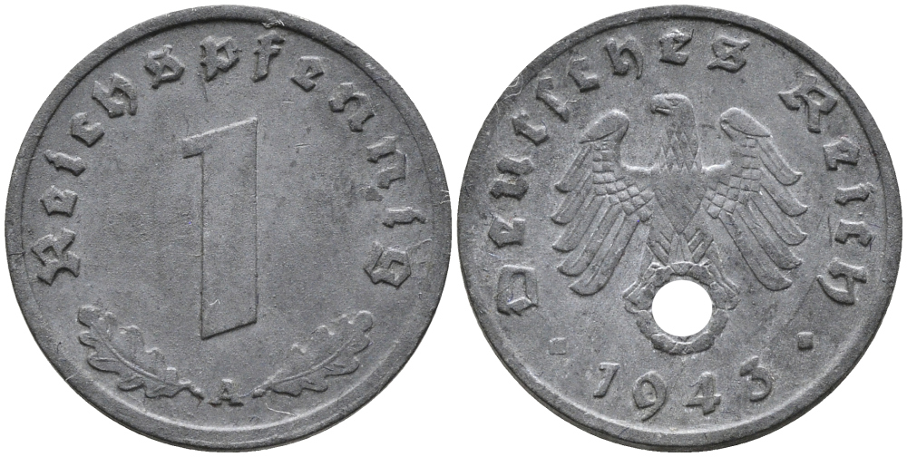 ГЕРМАНИЯ 1 РЕЙХСПФЕННИГ 1943 A KM 97, J.369 цинк 96-769