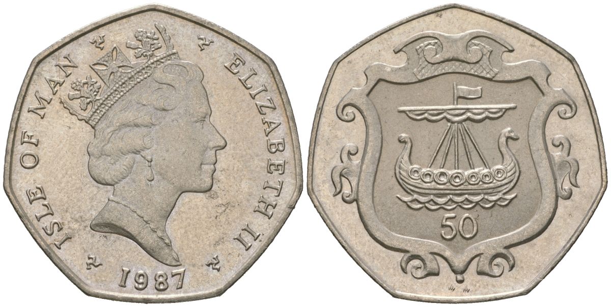 Остров Мэн 50 пенсов 1987 Елизавета II (1952-2022) KM 148 медно-никель UNC 4044-824