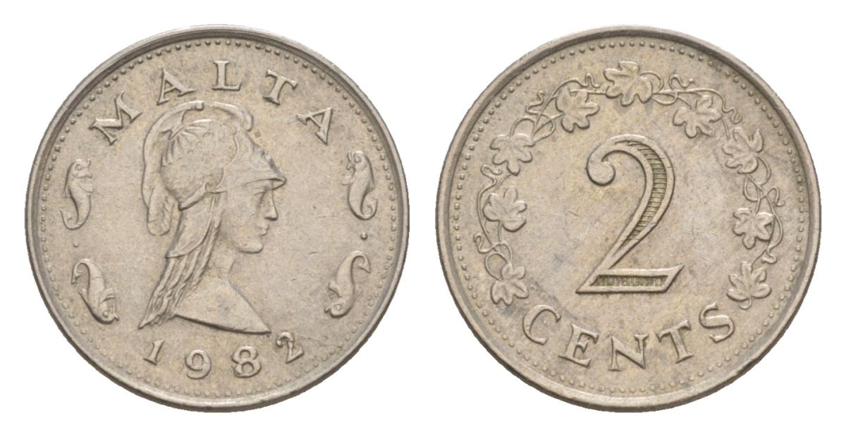 Мальта 2 цента 1982 Пентесилея, царица амазонок KM 9 медно-никель aUNC 4632-854