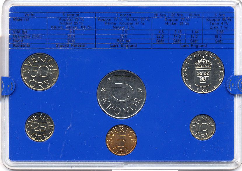 Швеция набор монетного двора из 6 монет 1980 в пластике, Карл XVI Густав (1973- ) KM MS15 UNC 4-3-6-119