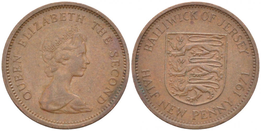 ДЖЕРСИ 1/2 ПЕННИ 1971 ЕЛИЗАВЕТА II KM 29 бронза 214-862