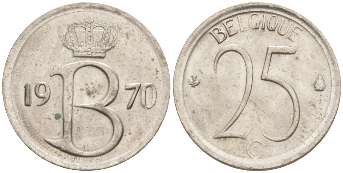 БЕЛЬГИЯ 25 САНТИМОВ 1970 BELGIQUE, МОНЕТНЫЙ ТИП KM 153.1 медно-никель UNC 214-323