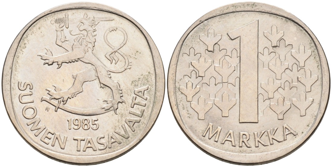 ФИНЛЯНДИЯ 1 МАРКА 1985 N KM 49a медно-никель 4563-534