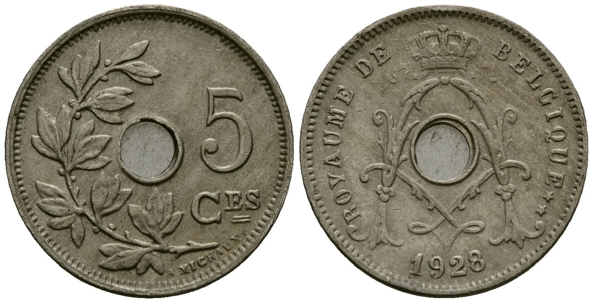 Бельгия 5 сантимов 1928 Belgique KM 66 медно-никель 4173-611
