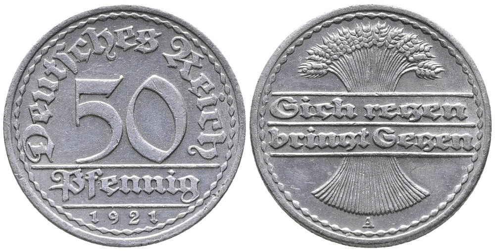 ГЕРМАНИЯ 50 ПФЕННИГОВ 1921 A KM 27, J. 301 алюминий 24-1035