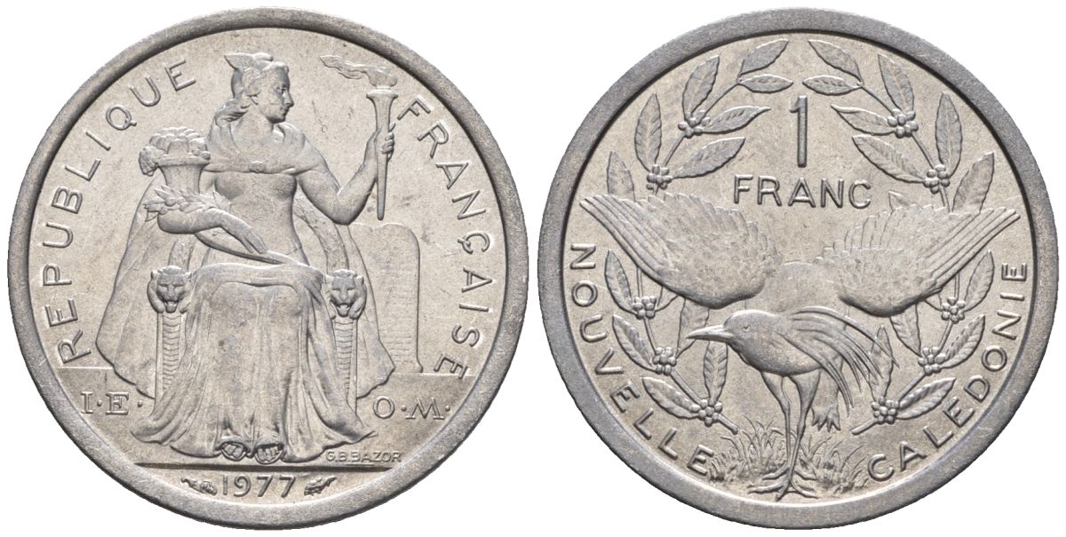 Французская Новая Каледония 1 франк 1977  KM 10 алюминий  UNC  4610-516