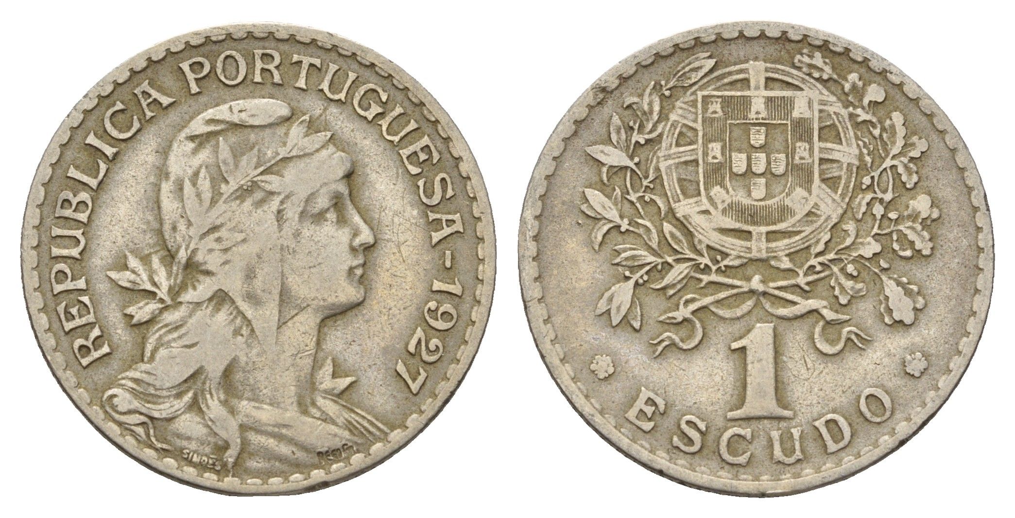 Португалия 1 эскудо 1927 KM 578 никель латунь 4675-323