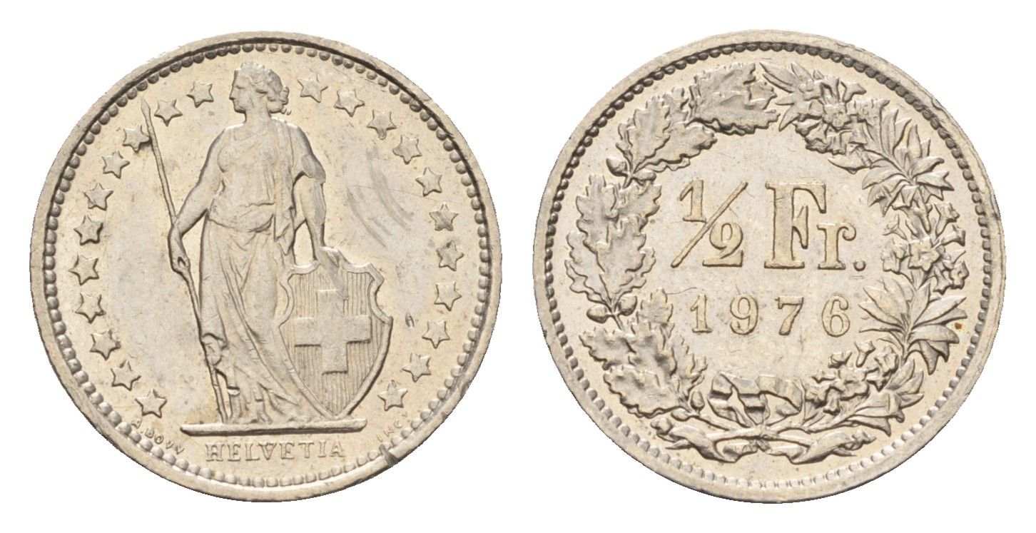Швейцария 1/2 франка 1976 KM 23a медно-никель 4685-857