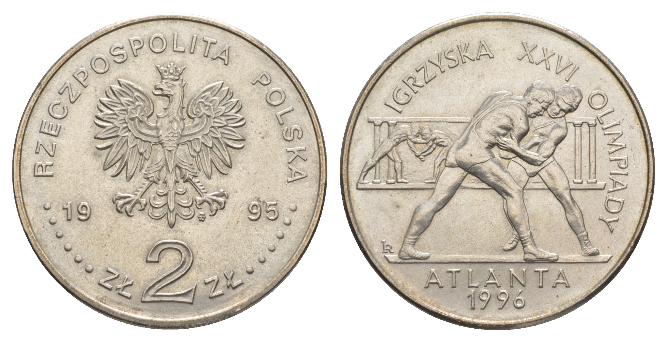 Польша 2 злотых 1995 XXVI олимпийские игры 1996 года в Атланте, борьба KM 303 медно-никель  UNC  413-5434