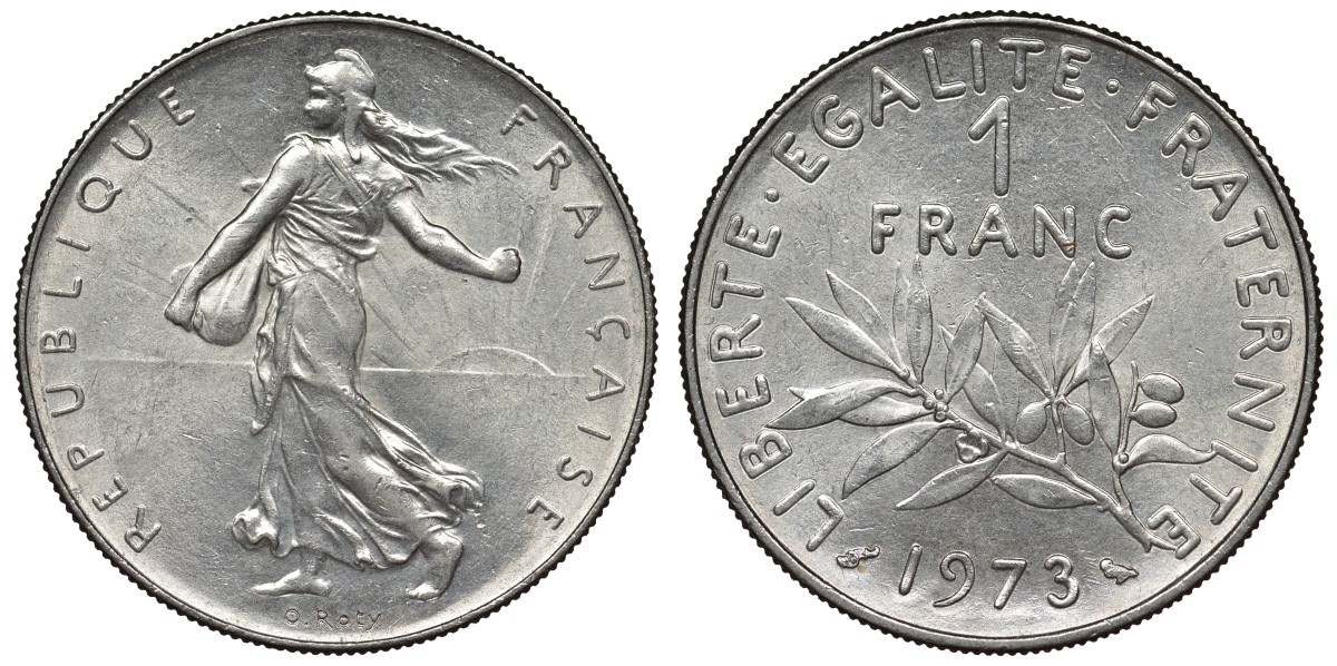 Франция 1 франк 1973 сеятель KM 925.1, Le Franc 226.18 никель 4128-426