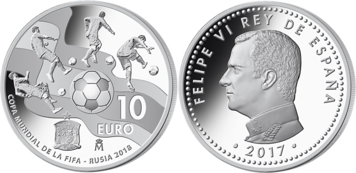 Испания 10 евро 2017 чемпионат мира по футболу в России KM NEW серебро PROOF 05-122-23