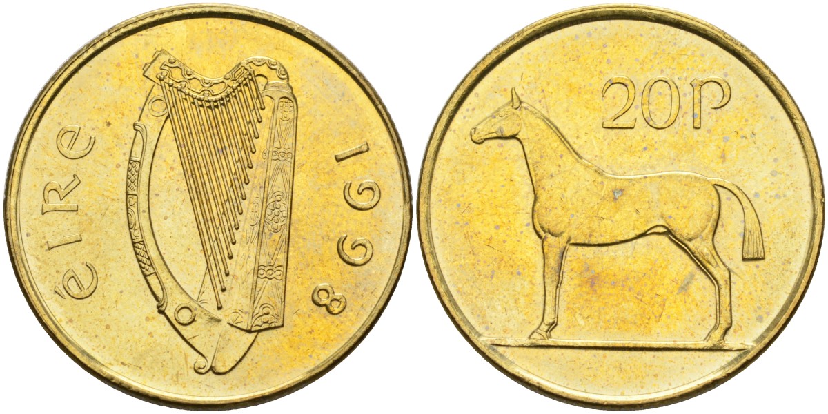 Ирландия 20 пенсов 1998 лошадь KM 25 никель бронза UNC 4583-333