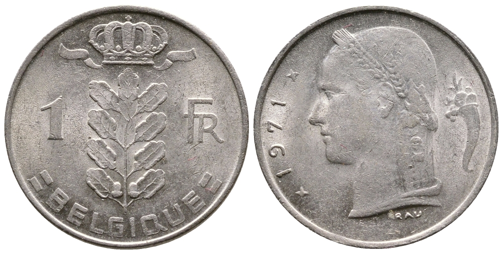 БЕЛЬГИЯ 1 ФРАНК 1971 BELGIQUE KM 142.1 медно-никель 4382-941